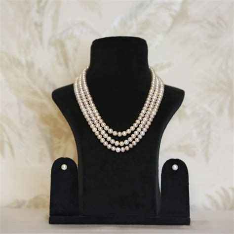 Mesmerizing Three Layer Multicolor 6.5mm Round Pearl Necklace Set ...