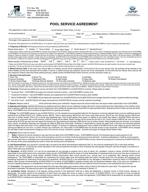 Swimming Pool Service Agreement PDF Form - FormsPal