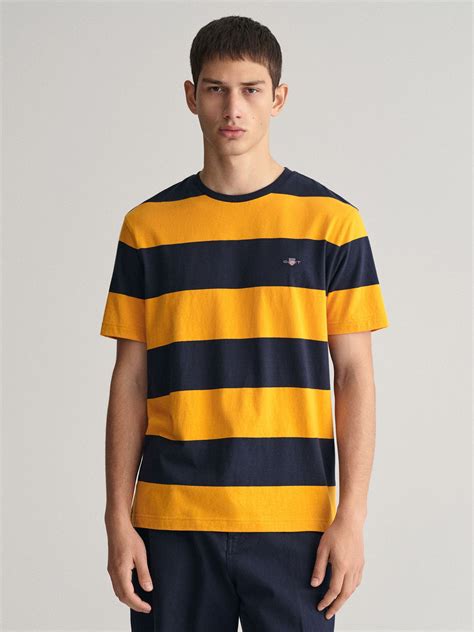 Shop Gant Men Yellow Striped Round Neck Short Sleeves T-Shirt Online ...
