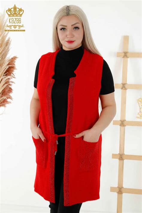 All'ingrosso Gilet da donna - Pietra ricamata - Corda annodata - Rosso ...