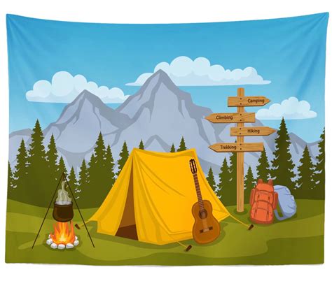 Buy Loccor 9x6ft Fabric Summer Happy Camping Backdrop Cartoon Picture ...