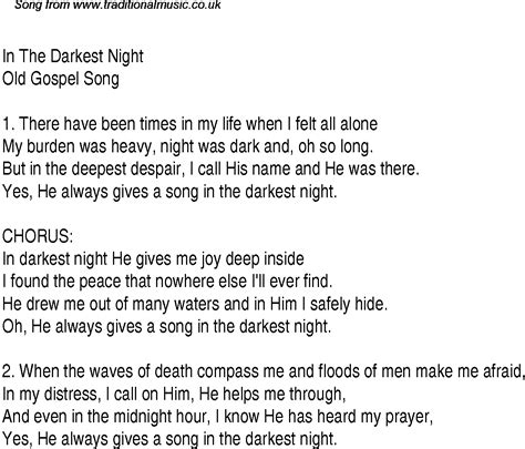 In The Darkest Night - Christian Gospel Song Lyrics and Chords