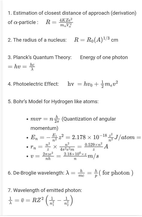 Image result for Formula Sheet for Atomic Structure Class 11