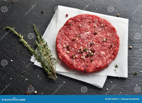 Fresh Raw Prime Black Angus Beef Burger Patty Stock Image - Image of ...