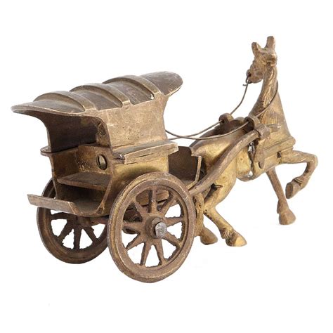 Brass Single Horse Chariot And Wheels For Home Decoration