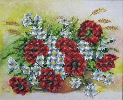 Wildflowers Bead Embroidery Needlepoint Tapestry kit Poppies and ...