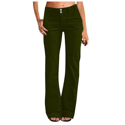 Womens Casual Pants Ladies Casual Straight Leg High Waistband Pocket ...