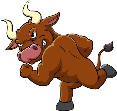 Brauner Stierkarikaturcharakter der Illustration | Premium Vektor