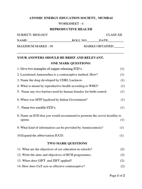 Image result for Human Reproduction Worksheet Grade 12 Biology PDF