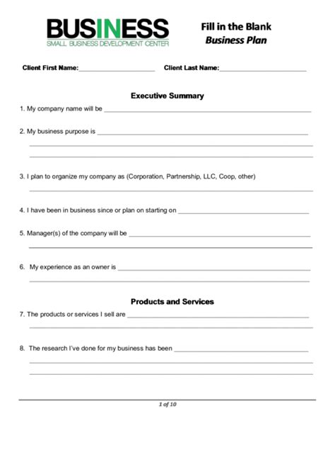 Fill in the Blank Business Plan 的图像结果