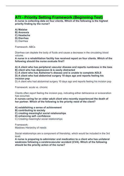 ATI - Priority Setting Framework (Beginning Test) (Answerd) Complete ...