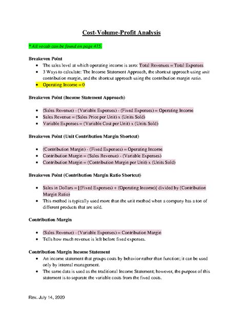 CVP - CVP analysis - Cost-Volume-Profit Analysis All vocab can be found ...
