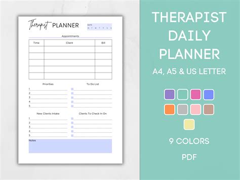 Therapist Daily Planner, Printable Daily Therapist Appointments ...