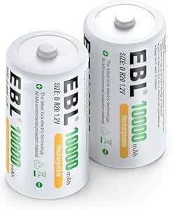 EBL D Cell Batteries 10,000mAh Ultra Pro Ni-MH Rechargeable D Batteries ...