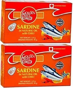 Golden Prize Canned Sardine in Natural Oil with Chili, 125g (Pack of 2 ...