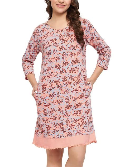 Buy Clovia Women's Cotton Print Short Nightdress (NS1365P34_Peach_S) at ...