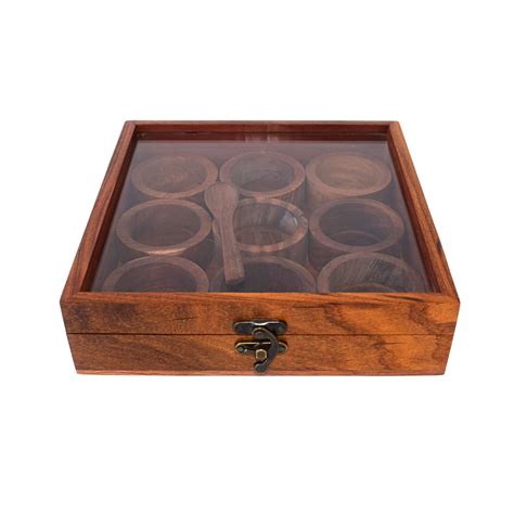 Luxury Wooden Masala Dabba | Premium Sheesham Spice Box with 9 Compart ...