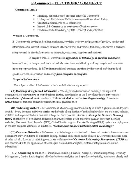 E Commerce Unit 1 - it is an essay - E-Commerce - ELECTRONIC COMMERCE ...