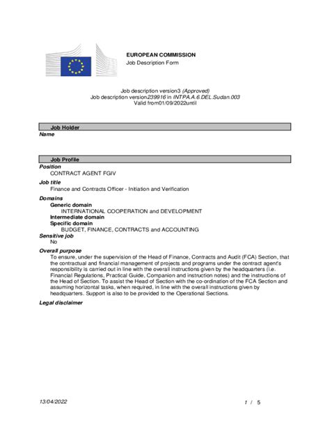 Fillable Online 13/04/2022 1 / 5 EUROPEAN COMMISSION Job Description ...