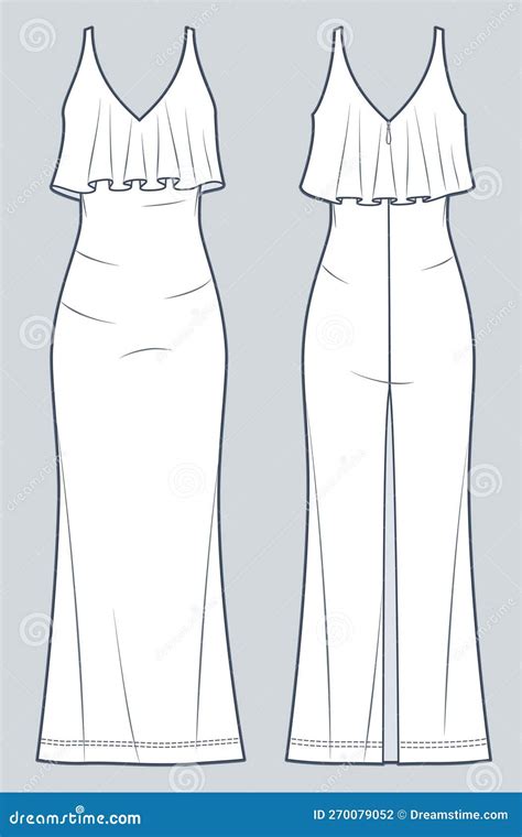 Maxi Dress Technical Fashion Illustration. Evening Dress Fashion Flat Technical Drawing Template ... - Dress Flat Sketch