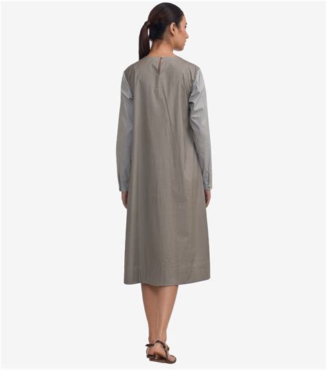 Grey Color-Blocked A-line Cotton dress – Tulsi Online