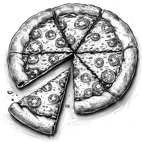 Premium Photo | A black and white drawing of a pizza with a slice missing