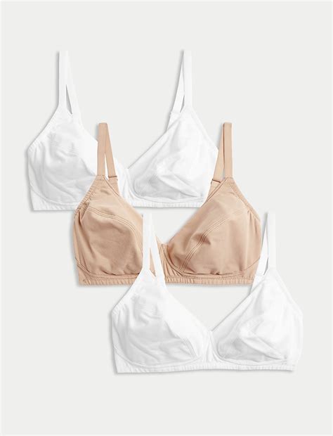 Buy 3pk Cotton Non Wired Full Cup Bras A-E at Marks & Spencer