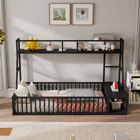 Harriet Bee Twin Size Floor Bed With Desk And Storage Shelves | Wayfair