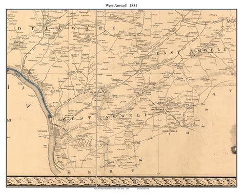 West Amwell - , New Jersey 1851 Old Town Map Custom Print - Hunterdon ...