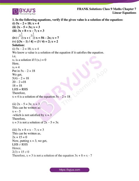 Frank solutions dec2020 class 9 maths chapter 7 - Linear Equations 1 ...