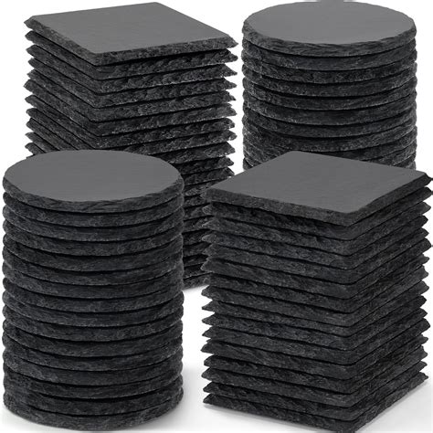 Amazon.com: 48 Pieces Square Round Slate Coasters Bulk, 4 Inch Drink ...