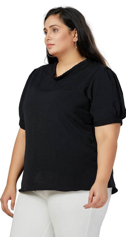 MISS TEASE Casual Solid Women Black Top - Buy MISS TEASE Casual Solid ...