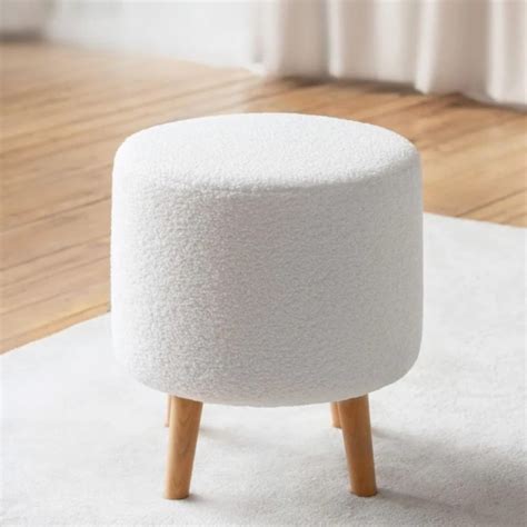 INFLUENCE FURNITURE Aura Boucl Fabric Ottoman Stool | Wooden Legs ...