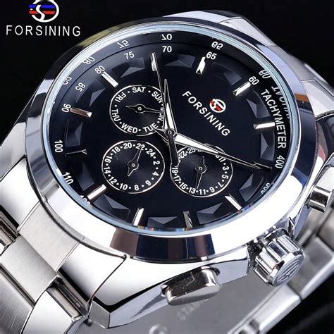 FORSINING Men Mechanical Watches Black 6 Hands Date Automatic Self ...