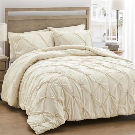 Amazon.com: UNIKOME King Size Comforter Set Cream - Soft Fluffy Pintuck ...