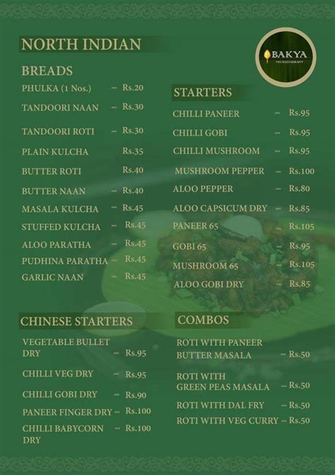 Menu at Bakya Veg Restaurant, Chennai, 13/7