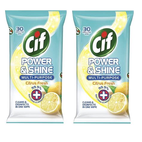 Cif Power & Shine Multi-Purpose 30's Citrus Fresh Wipes (Pack of 2 ...