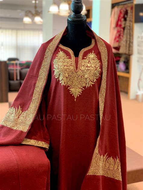 Hand Tilla Pashmina wool blend 3pc dress stitched – Pastau