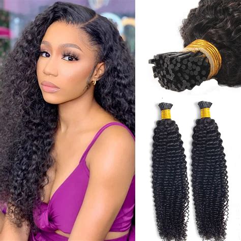Amazon.com : I Tip Hair Extensions Human Hair, Long Curly Micro Link ...