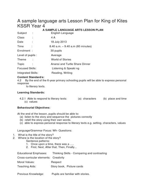 Image result for Language Learning Lesson Plan Example