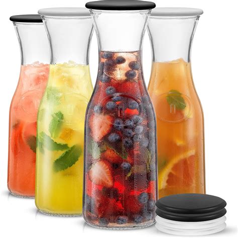 Amazon.com: Set of 6 Glass Carafe Pitcher with Lid, Water Pitcher Set ...