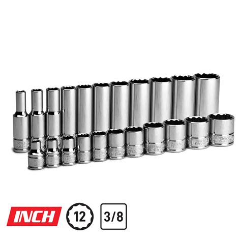 3/8 in. Drive 12-Point Shallow and Deep Socket Set, SAE, 1/4 to 7/8 in. - Capri Tools