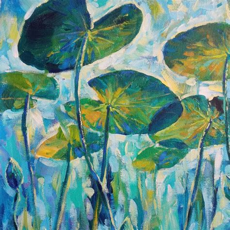 Lily Pond Painting, Water Lilies Pads, Underwater Art, Acrylic Pond ...