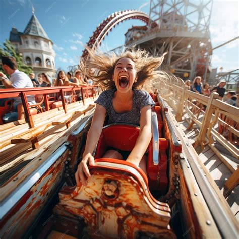 Premium Photo | A woman screaming on a roller coaster Realistic pictures