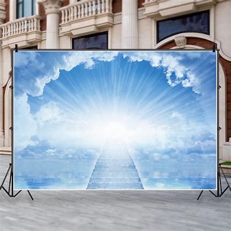 Buy DASHAN Stairs to Heaven Backdrop Jesus Christ God Belief Blue Sky ...
