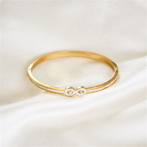 Studded Infinity Bangle | Upakarna | Stackable | Water-Proof | Golden