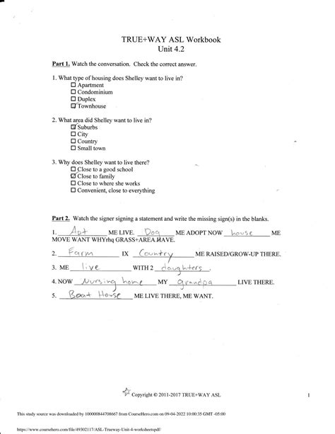 SOLUTION: Asl trueway unit 4 worksheets pdf 1 - Studypool