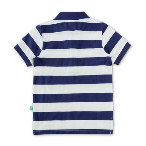 "Boys' Striped Polo T-Shirt – Navy Blue & White, Short Sleeves" – Juscubs
