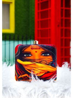 Buy NR BY NIDHI RATHI Blue & Red Printed Box Clutch Online