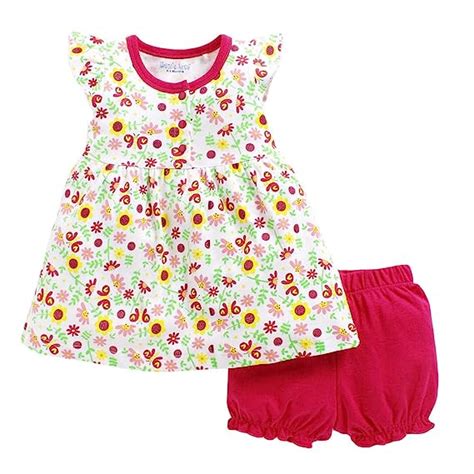 Buy Hopscotch Mom's Love Girls Interlock Flower AOP Frock with Bloomer ...